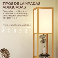 HOMCOM Candeeiro de Pé de Madeira com 3 Prateleiras para Lâmpada E27 Potência Máx. 40W 26x26x160 cm Madeira e Branco(m-6)