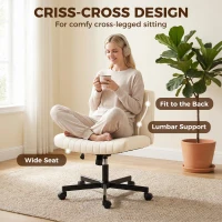 HOMCOM Imitation Linen Criss Cross Legged Desk Chair, Armless Office Chair with Wheels, Green(m-6)