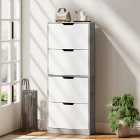 HOMCOM Scarpiera Salvaspazio Moderna a 4 Ante per 16 Paia di Scarpe, 62.5x26x156 cm, Grigio Cemento(m-10)