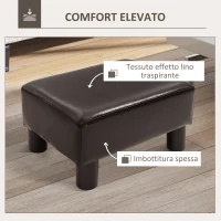 HOMCOM Pouf Poggiapiedi Imbottito, Rettangolare e in Finta Pelle, 40x30x24 cm, Marrone(m-4)