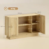 HOMCOM Sideboard Buffet Cabinet, 133 cm Storage Cabinet with 2 Open Shelves, 2 Cupboards and Soft Close Doors, Natural(m-3)