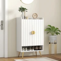 HOMCOM Modern Shoe Cabinet with 2 Doors, Open Shelf and Adjustable Shelves, 15 Pair Hallway Shoe Cupboard, Entryway Storage Unit, White(m-10)