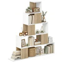 HOMCOM Étagère de rangement, bibliothèque géométrique à 5 niveaux, pour bureau, salon, chambre, blanc et bois naturel(m-17)