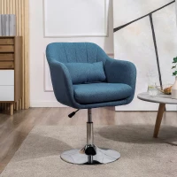 HOMCOM Swivel Linen Fabric Accent Chair for Living Room Contemporary Vanity Armchair with Adjustable Height Thick Cushion Lumbar Support Armrest for Bedroom Office Blue(m-10)