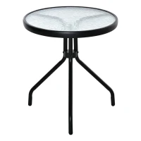 Outsunny Beistelltisch Garten wetterfester Gartentisch mit Glastischplatte, Balkontisch aus Metall Ø50x55H cm(m-11)