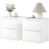 HOMCOM Conjunto de 2 Mesas de Cabeceira Moderna Mesas de Cabeceira com Gavetas para Dormitório 40x34x45 cm Branco Brilhante(m-7)