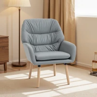 HOMCOM Poltrona de Sala de Estar Moderna Acolchoada de Dupla Camada Estofada em Couro Sintético Pés de Madeira 68x74x89 cm Cinza(m-9)