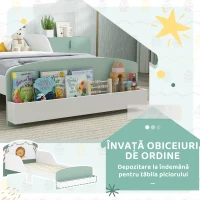 AIYAPLAY Pat pentru Copii 3-8 Ani din Lemn cu Spațiu de Depozitare și Bariere Laterale, 150x77x60 cm, Verde(m-6)