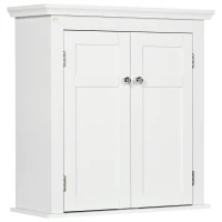 kleankin Armário Casa de Banho de Parede com Prateleiras Ajustáveis e Portas com Fechadura Magnéticas 58x24x60 cm Branco(m-1)