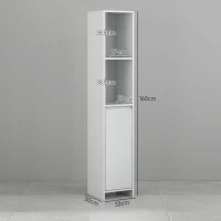 HOMCOM Coluna Casa de Banho Armário Alto Casa de Banho com Porta 2 Prateleiras Abertas  Estilo Moderno 30x30x160 cm Branco(m-3)