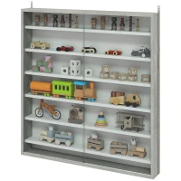 HOMCOM Bacheca Portaoggetti a 5 Ripiani Regolabili in Legno con Ante in Vetro, 80x9.5x83 cm, Bianco e Grigio(m-11)