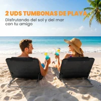 Outsunny Conjunto de 2 Esterillas con Respaldo Reclinable en 5 Niveles Reposacabezas y Bolsa de Transporte 134x48x33-43 cm Negro(m-4)