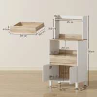 HOMCOM Dulap pentru Microunde din Lemn cu Raft, Blat Deschis, Sertar și Dulap, 60x40x131 cm, Alb(m-3)