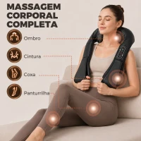 HOMCOM Massageador Cervical e de Costas com Calor e 8 Nós Shiatsu 3 Intensidades de Amassamento 3D Preto(m-6)