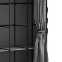 HOMCOM Armario de Tela con 5 Barras 5 Estantes 6 Bolsillos Laterales Cremallera Marco de Acero 212x45x167 cm Gris(m-14)
