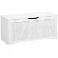 HOMCOM Baú de Arrumação 136L com Painel de Ratã e Tampa com Braços de Apoio, 100x40x45 cm, Branco(m-11)
