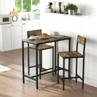 HOMCOM 3-Piece Bar Table Set with 2 Stools, Industrial Breakfast Bar Set with Footrest, Backrest for Dining Room, Small Space(m-10)