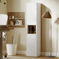 HOMCOM Mobile da Bagno a 2 Ante con Spazio Aperto e Ripiani Regolabili, in Legno, 30x24x140 cm, Bianco(m-9)