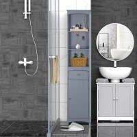 HOMCOM Coluna Casa de Banho com 1 Gaveta Armário e 3 Prateleiras Abertas Armário Alto para Casa de Banho 34x24x170 cm Cinzento(m-10)