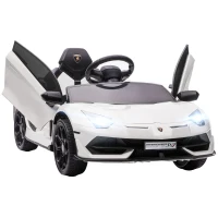 HOMCOM Macchina Elettrica per Bambini a 12V Licenza Lamborghini con Clacson e Telecomando, 107.5x64.5x47 cm, Bianca(m-1)