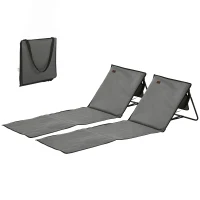 Outsunny Conjunto de 2 Esterillas de Playa Plegable con Respaldo Reclinable y Correa de Transporte 142x51x40 cm Gris(m-12)