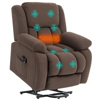 HOMCOM Elektrischer Aufstehsessel, Massage und Heizung, Fußstütze, Rückenlehne verstellbar, Fernbedienung, 93x104x100cm, Braun(m-8)