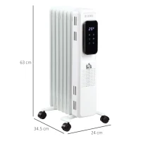 HOMCOM 1500W Oil Filled Radiator, 7 Fin Portable Electric Heater with LED Display, 24H Timer, 3 Heat Settings, Adjustable Thermostat, Safety Cut off, Remote Control, White(m-3)