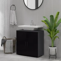 kleankin Mobile Sottolavabo Bagno in Legno con Armadietto 2 Ante, 60x30x60cm, Nero(m-9)