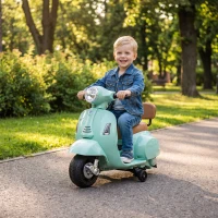 AIYAPLAY Mota Elétrica Infantil Mini Vespa GTS com 2 Rodas Auxiliares, Bateria de Lítio, Farol, Buzina e Encosto, Verde(m-5)