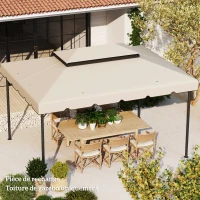 Outsunny Toile de rechange pour pavillon tonnelle tente toit de remplacement gazebo de jardin tissu polyester 4 x 3 m crème(m-10)