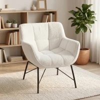 HOMCOM Moderner Loungesessel, Sherpa-Fleece Sessel mit gebogener Rückenlehne, integrierten Armlehnen, Metallbeinen, Cremeweiß(m-2)