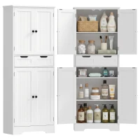 HOMCOM Meuble de salle de bain, meuble de rangement avec tiroir et 4 portes, style moderne, 60 x 30 x 160 cm, blanc(m-14)
