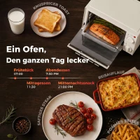 HOMCOM Minibackofen, 9 L Mini-Ofen mit Backblech, Grillrost, mit einstellbarer Temperatur und Garzeit, Edelstahl, Cremeweiß(m-6)