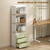 HOMCOM Bibliothèque haute de 180 cm avec 3 étagères et 3 tiroirs 60 x 35 x 180 cm en bois blanc(m-4)