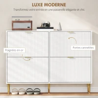 HOMCOM Meuble à chaussures 20 paires avec 4 tiroirs rabattables, portes cannelées et étagères réglables, 105x24x91,5cm, blanc(m-4)