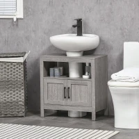 kleankin Mobile Sottolavabo con Armadietto a 2 Ante e Ripiani in Legno 60x30x60cm, Grigio(m-10)