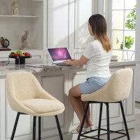HOMCOM Lot de 2 tabourets de bar en tissu velours côtelé, chaises de bar avec dossier courbé, repose-pieds, 49x52x88cm, beige(m-9)