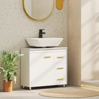 HOMCOM Badezimmer-Unterschrank, 3-stufiges Design, MDF, Spanplatte, Weiß(m-10)
