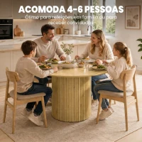 HOMCOM Mesa de Jantar Redonda Moderna para 4-6 Pessoas, Mesa de Cozinha de 110 cm com Base Cilíndrica Canelada, Carvalho(m-4)