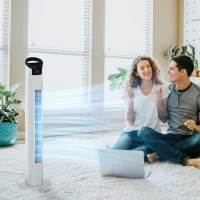 HOMCOM Ventoinha de Coluna 50W com Controlo Remoto 3 Velocidades Ecrã LCD Temporizador 7,5h e Oscilante 70° Ø20x78,5 cm Branco(m-2)