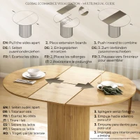 HOMCOM Masă Extensibilă pentru 6-8 Persoane, de la Rotundă la Ovală, cu Bază pe Piedestal, din Lemn și Oțel, culoare Lemn(m-5)