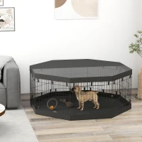 PawHut Parc pour chien enclos chien intérieur 8 panneaux pliables avec porte pour chiots acier 61l x 61H cm noir(m-2)
