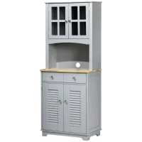 HOMCOM Credenza Alta per Cucina in Legno in Stile Classico, Grigio, 68x39.5x170cm(m-11)