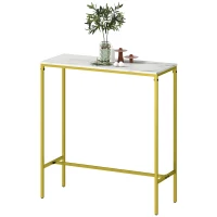 HOMCOM Table de bar rectangulaire avec plateau aspect effet marbre et cadre en acier, 100 x 40 x 107 cm, doré(m-12)