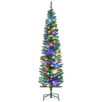 HOMCOM 6' Artificial Prelit Christmas Trees Holiday Décor with Colourful LED Lights, Pencil Shape, Steel Base(m-10)