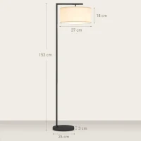 HOMCOM Stehleuchte, Stehlampe, E27 Sockel, Schwarz, weißer Stoffschirm, Fußschalter, Eisen, 47 x 37 x 153 cm(m-3)