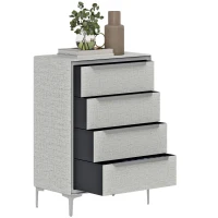 HOMCOM Comodă cu 4 Sertare din Oțel, Acoperită cu Material Textil cu Aspect de In, 60x36x88 cm, Gri(m-11)