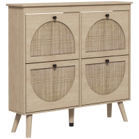 HOMCOM Meuble à chaussures 4 abattants 20 paires étagère réglable style bohème pieds en bois massif 105 x 24 x 97,5 cm naturel