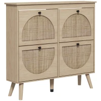 HOMCOM Meuble à chaussures 4 abattants 20 paires étagère réglable style bohème pieds en bois massif 105 x 24 x 97,5 cm naturel(m-1)