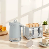 HOMCOM Sleek Textured Kettle and Four-Slice Toaster Set - Grey(m-10)